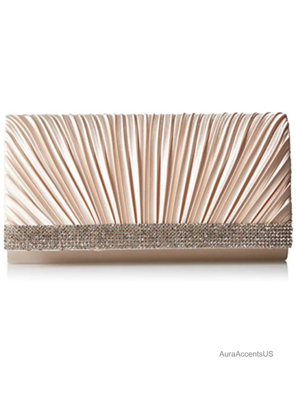Satin Rhinestone Evening Clutch with Removable Chain Strap
